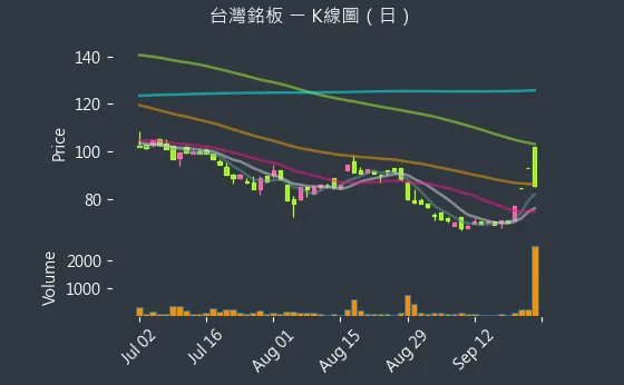 6593 台灣銘板 K線圖（日）