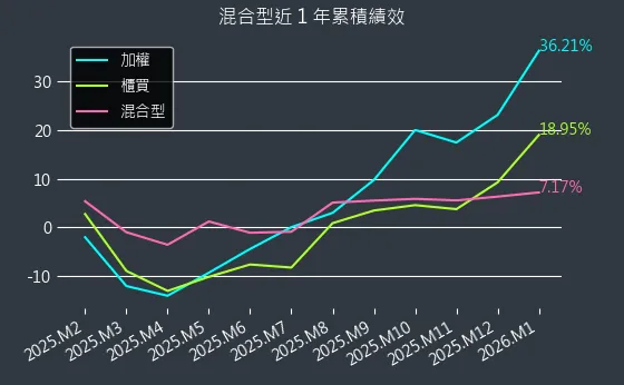 混合型近 1 年累積績效