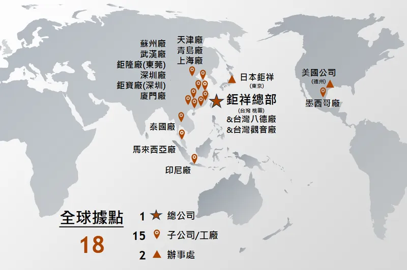 鉅祥企業全球營運據點