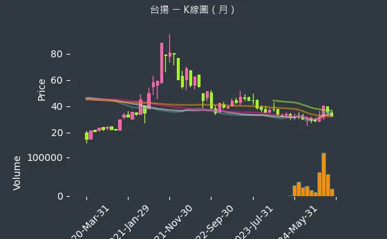 2314 台揚 K線圖（月）