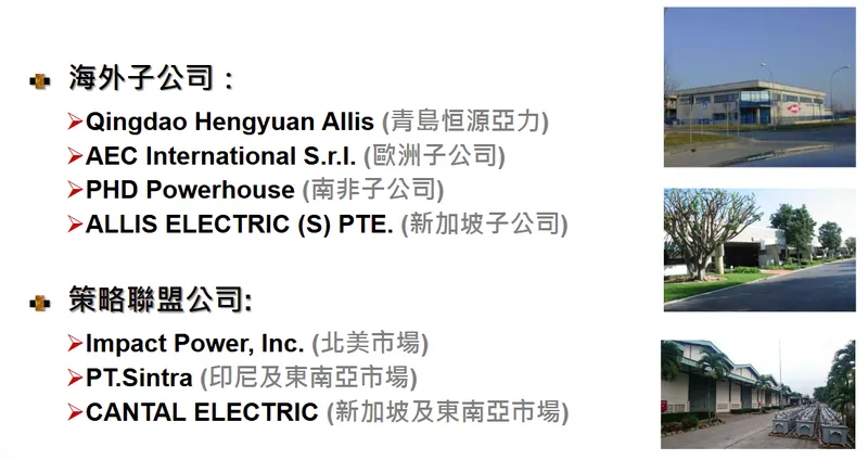 亞力電機海外子公司與策略聯盟