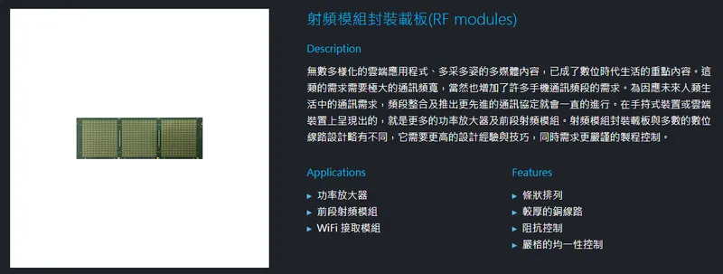 景碩科技射頻模組封裝載板(RF modules)