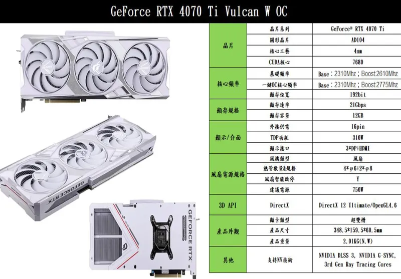 承啟科技GeForce RTX 4070 Ti Vulcan W OC